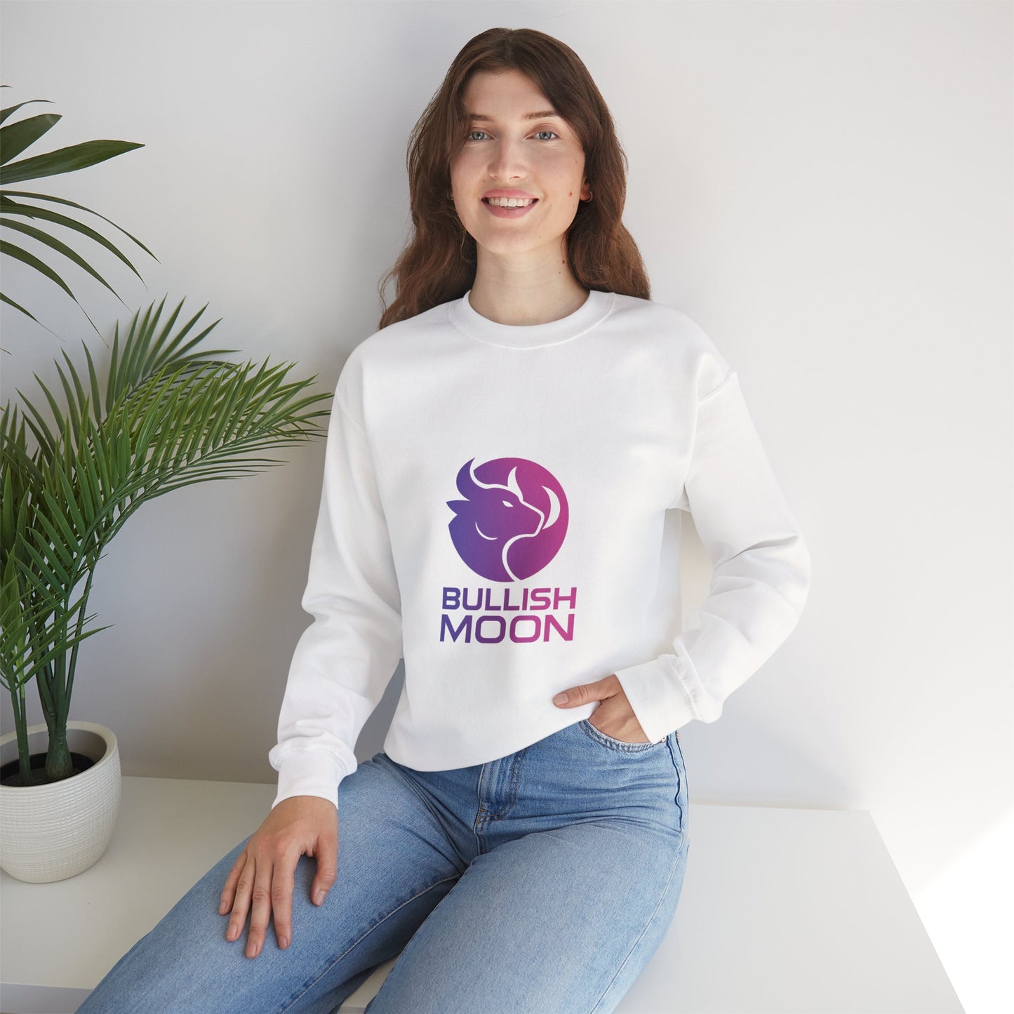 Bullish Moon Crewneck Sweatshirt — Gradient Bull Logo Pullover