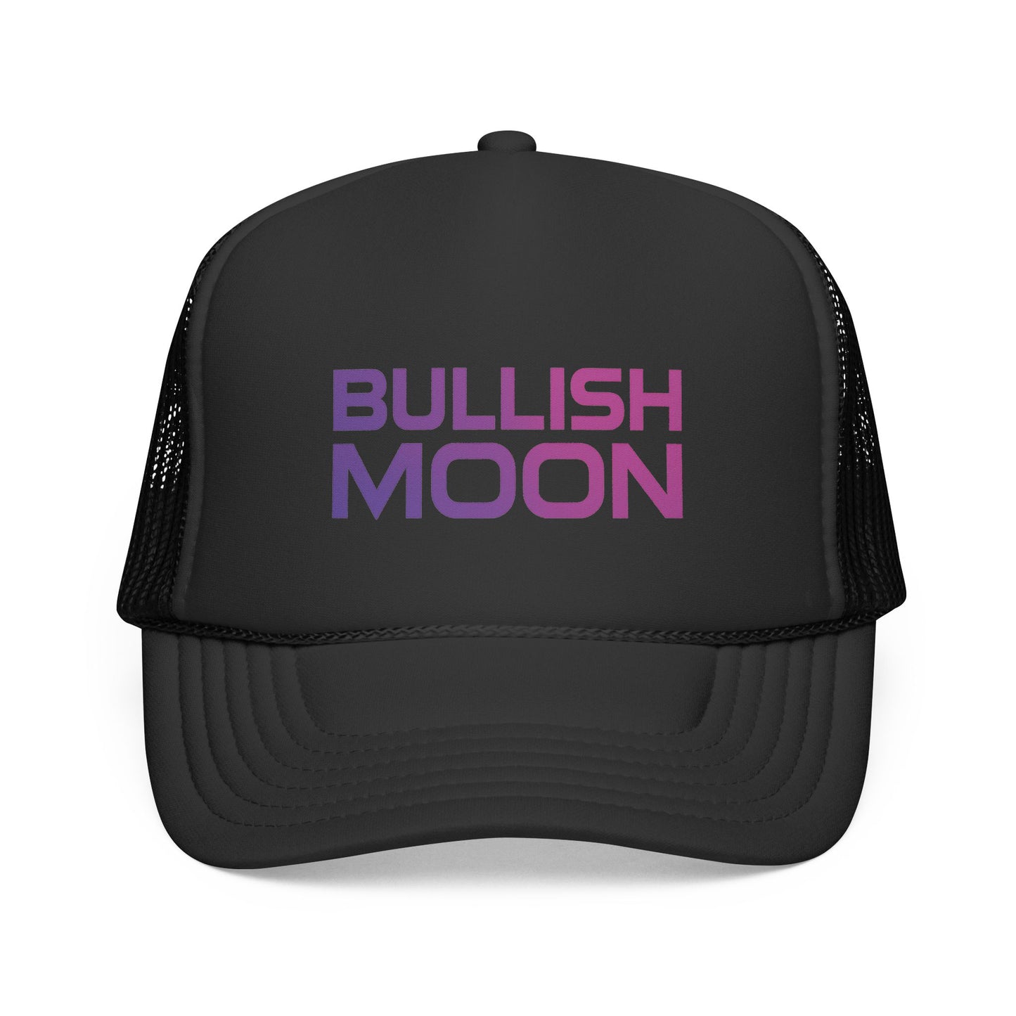 🧢 Bullish Moon Trucker Hat – Text Logo Edition
