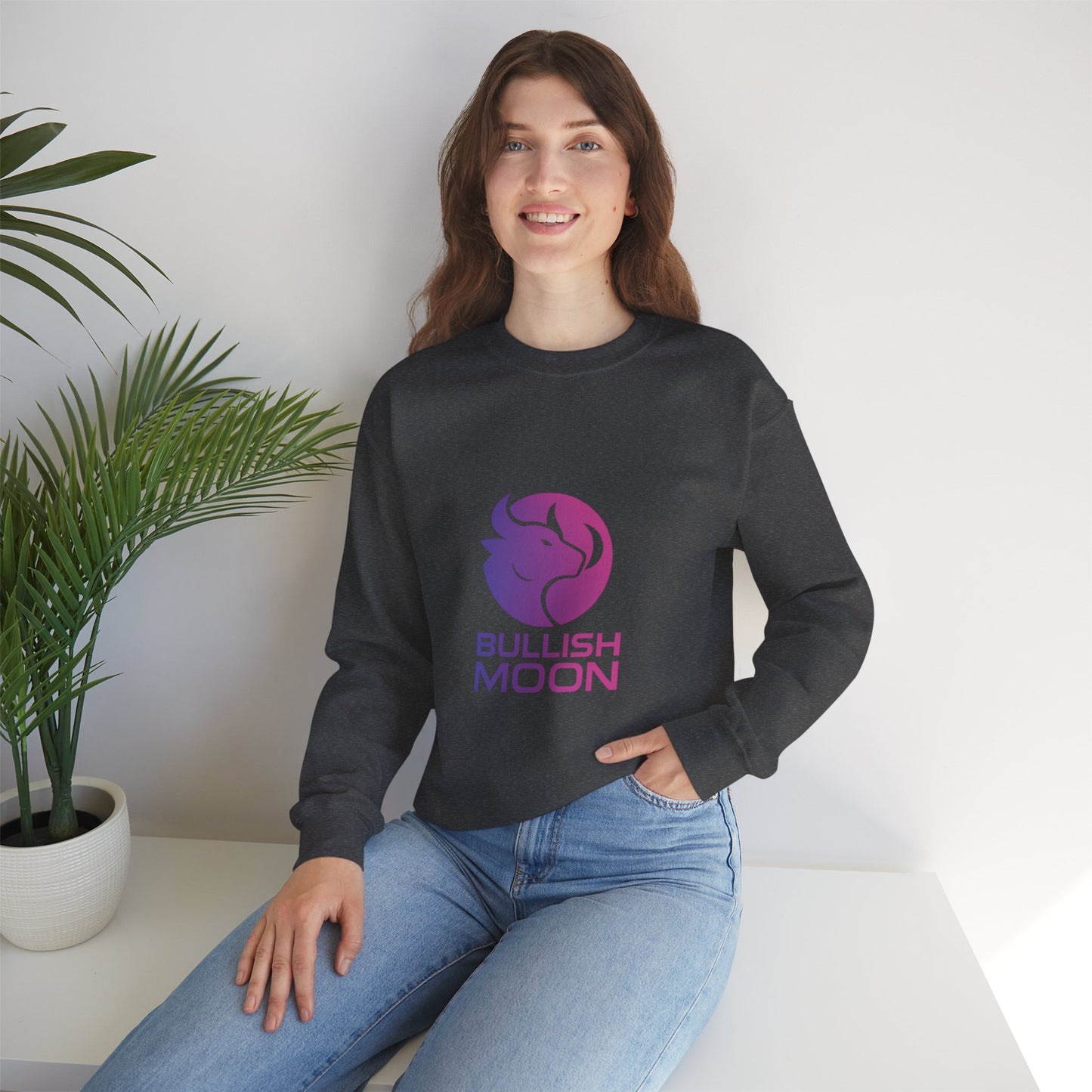 Bullish Moon Crewneck Sweatshirt — Gradient Bull Logo Pullover