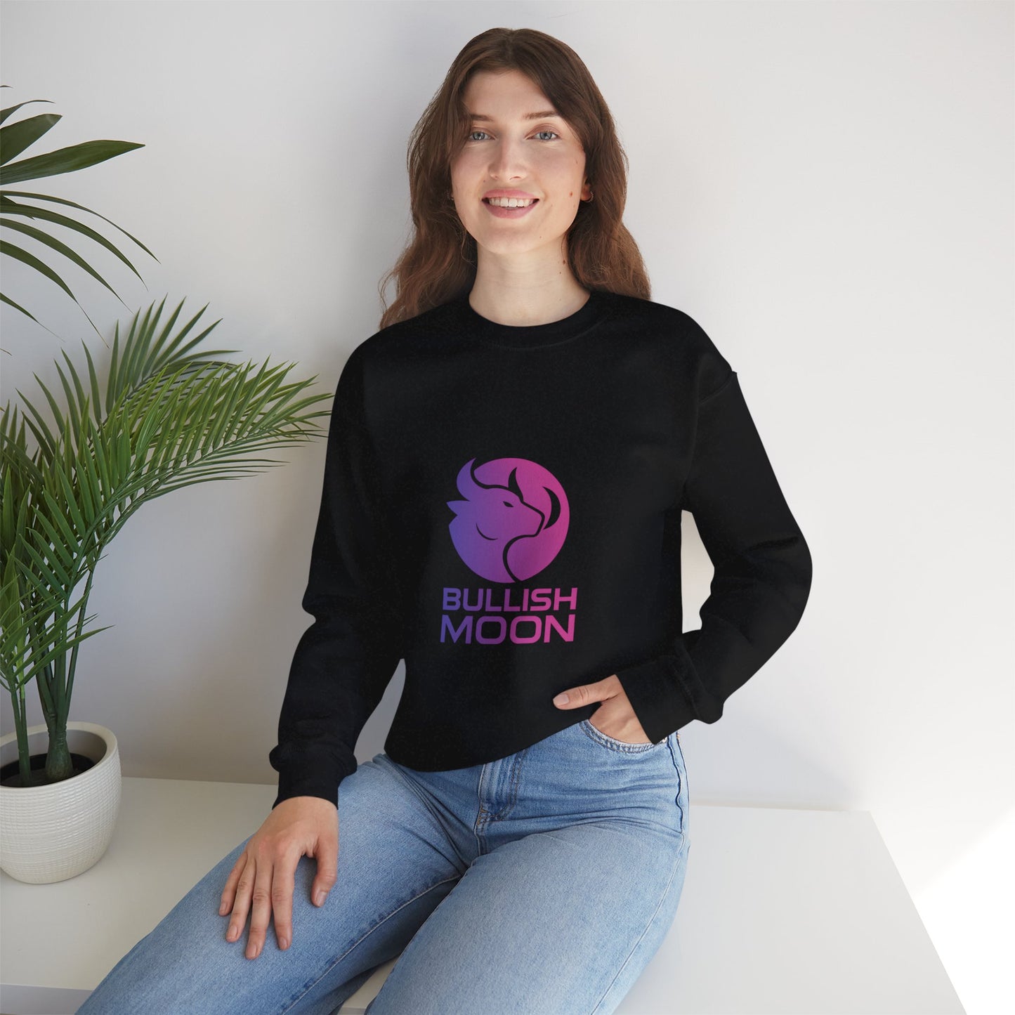 Bullish Moon Crewneck Sweatshirt — Gradient Bull Logo Pullover