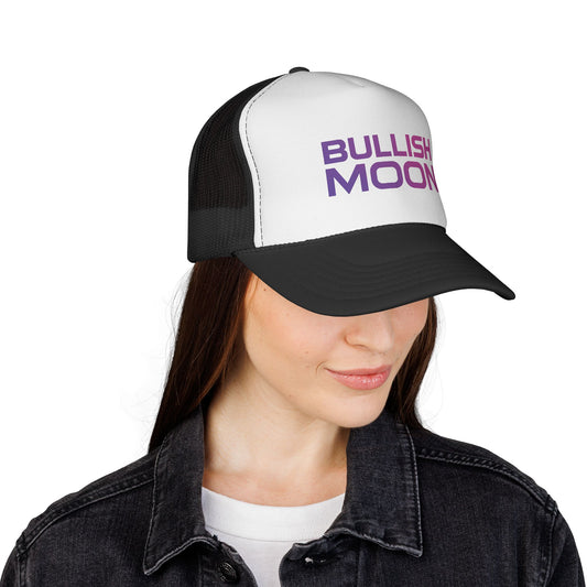🧢 Bullish Moon Trucker Hat – Text Logo Edition