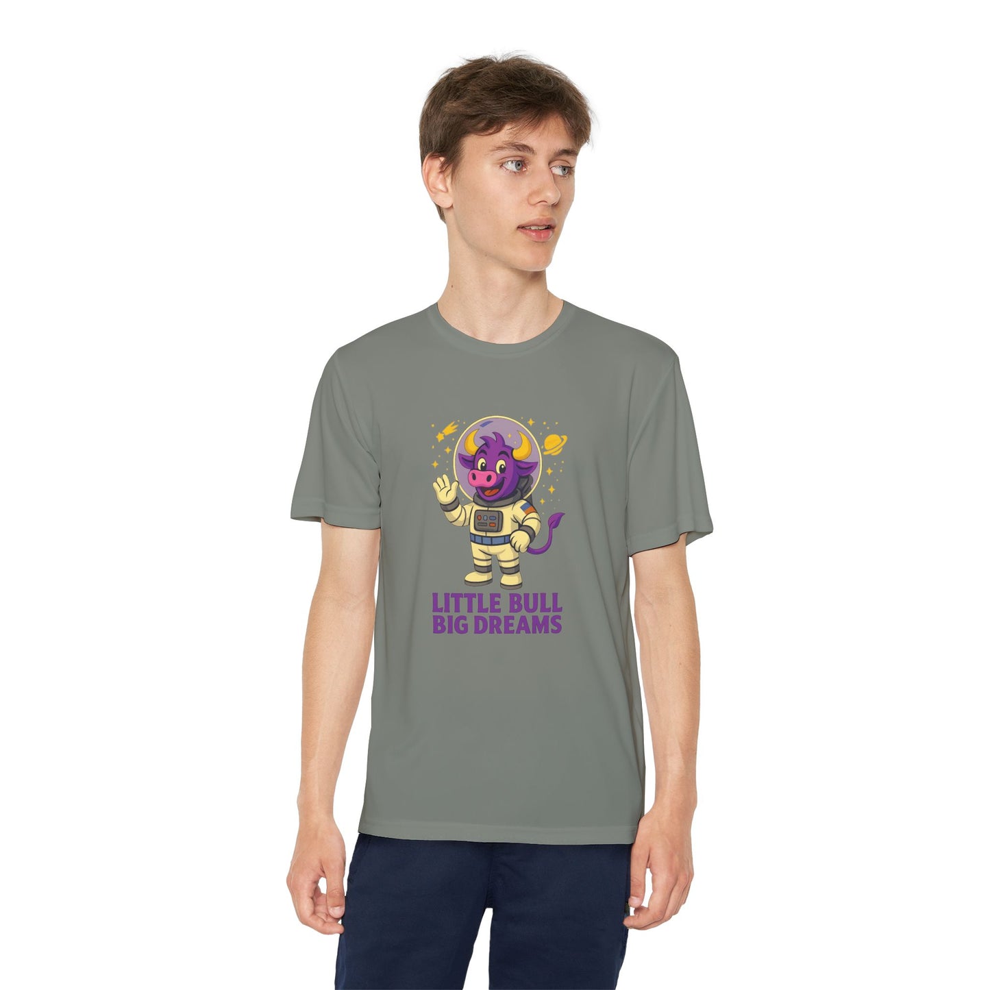 Youth T-Shirt — Little Bull Big Dreams Wicking Tee for kids
