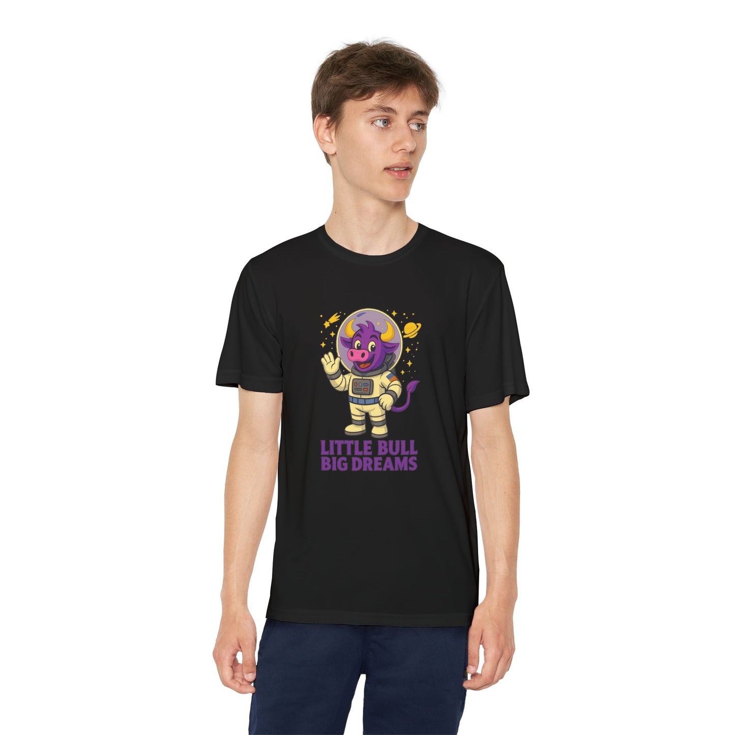Youth T-Shirt — Little Bull Big Dreams Wicking Tee for kids
