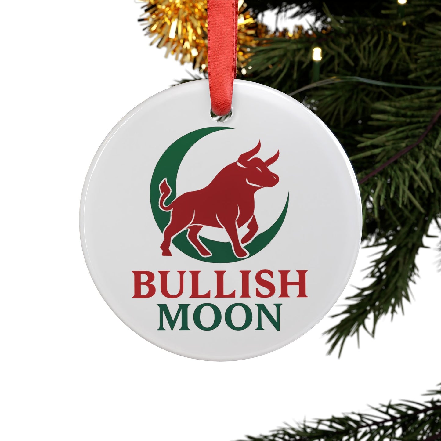 Bullish Moon Acrylic Ornament with Ribbon