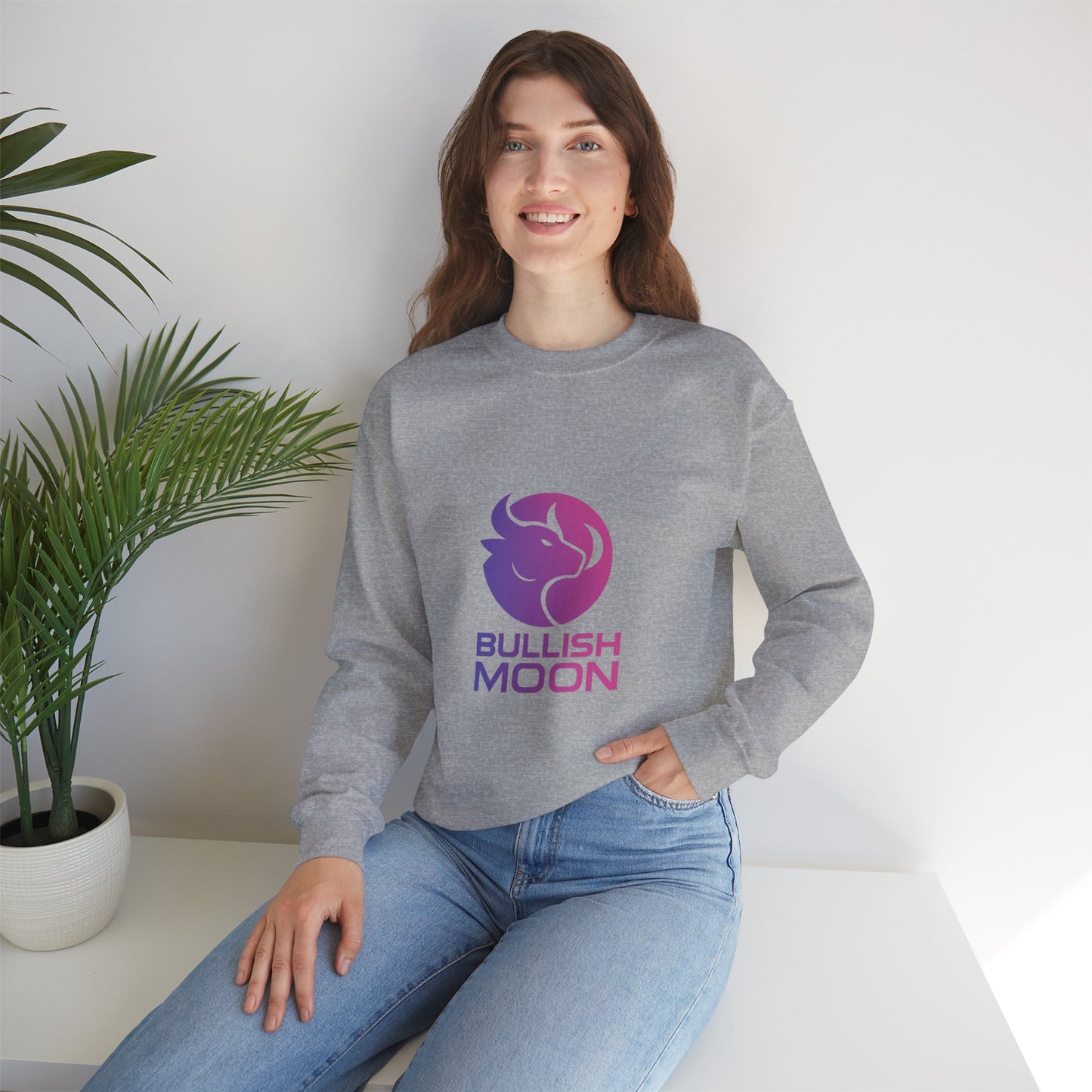 Bullish Moon Crewneck Sweatshirt — Gradient Bull Logo Pullover