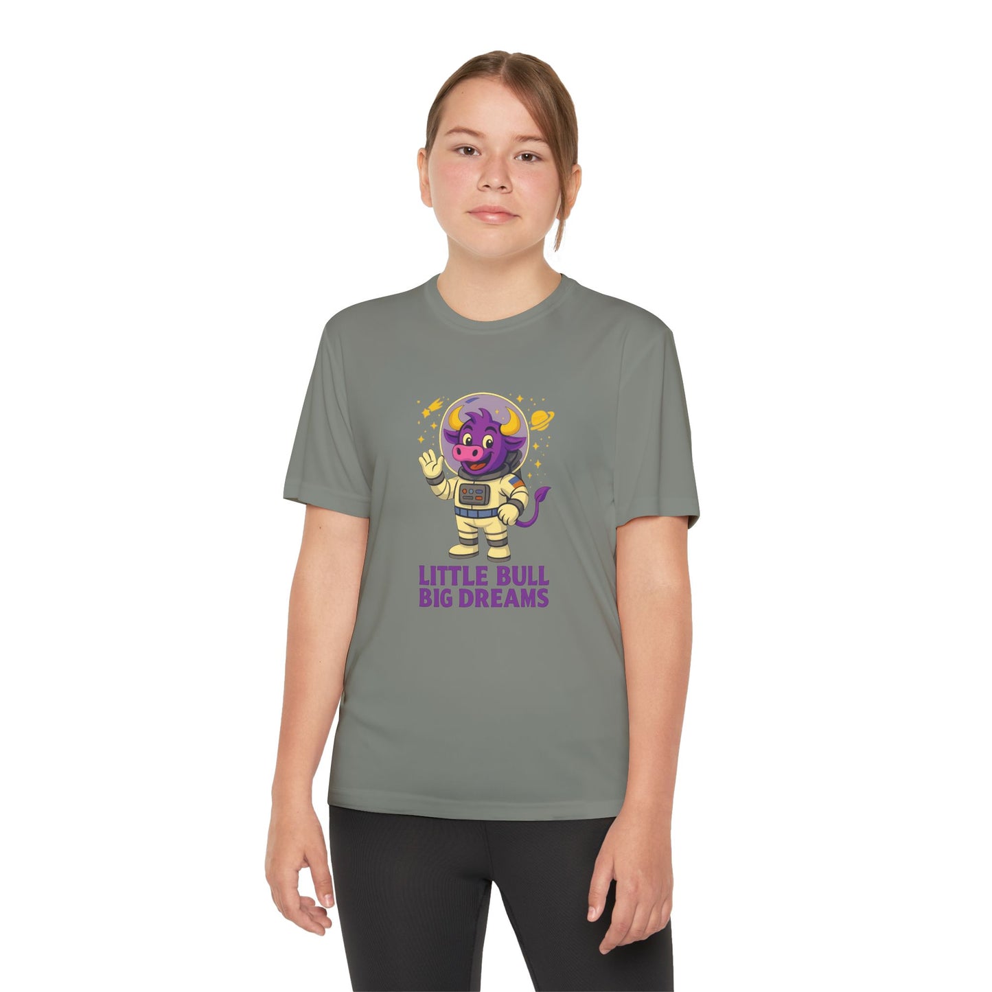 Youth T-Shirt — Little Bull Big Dreams Wicking Tee for kids